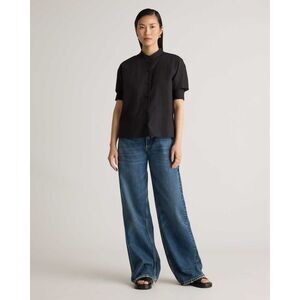 Quince 100% Organic Cotton Poplin Puff Sleeve Shirt Black M